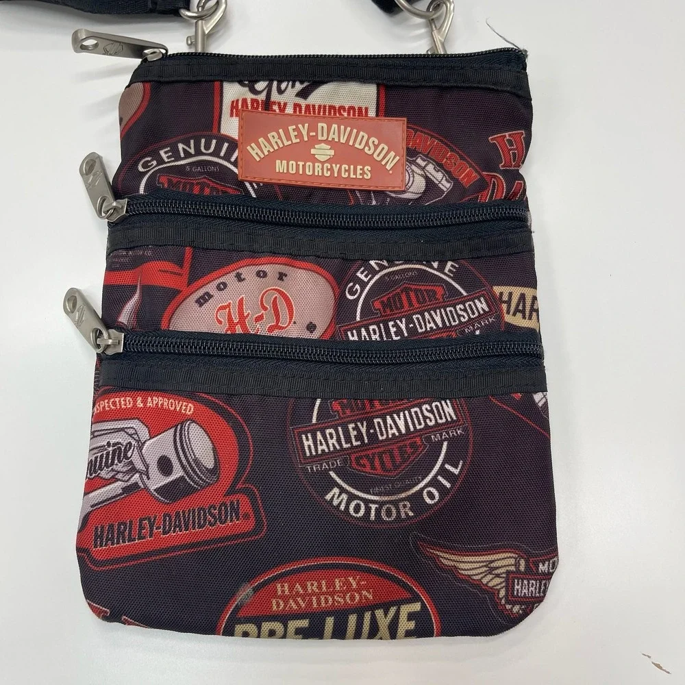 Harley Davidson Logo Print Crossbody Bag Black Red Moto Biker Shoulder Bag